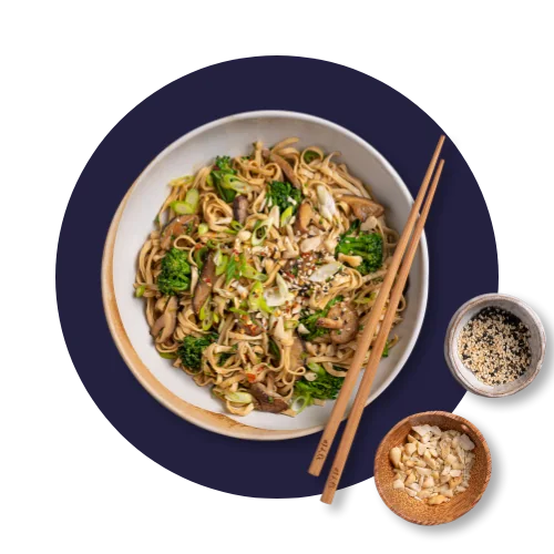 Mushroom and broccoli noodles
