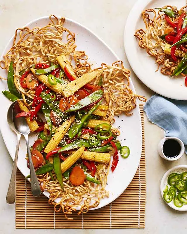 Crispy Roasted Noodles with Stir Fried Vegetables