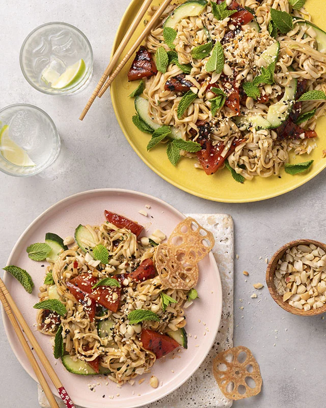 Peanut and Charred Watermelon Noodle Salad